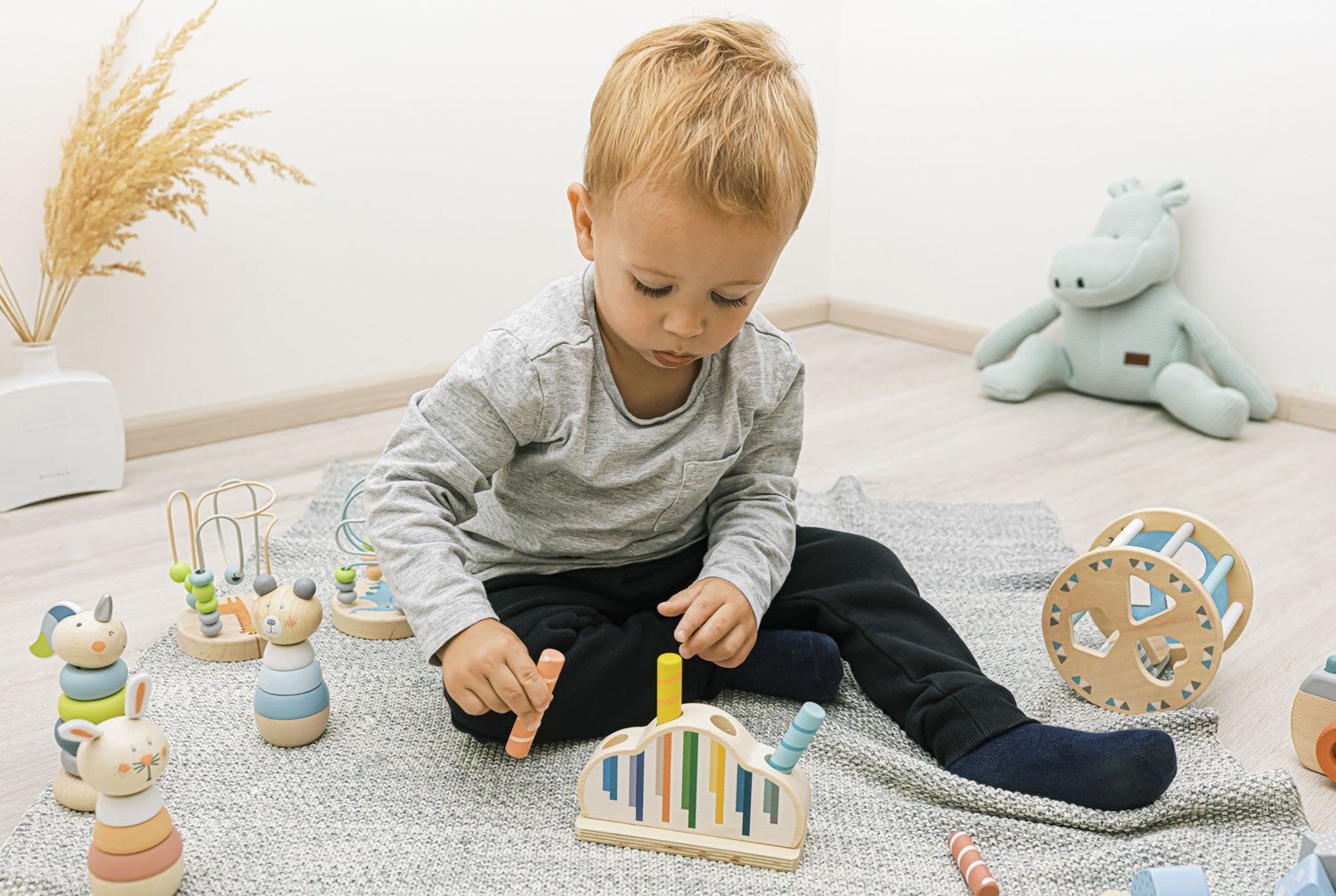 Dřevěné nasazovací kroužky jednorožec, Pink