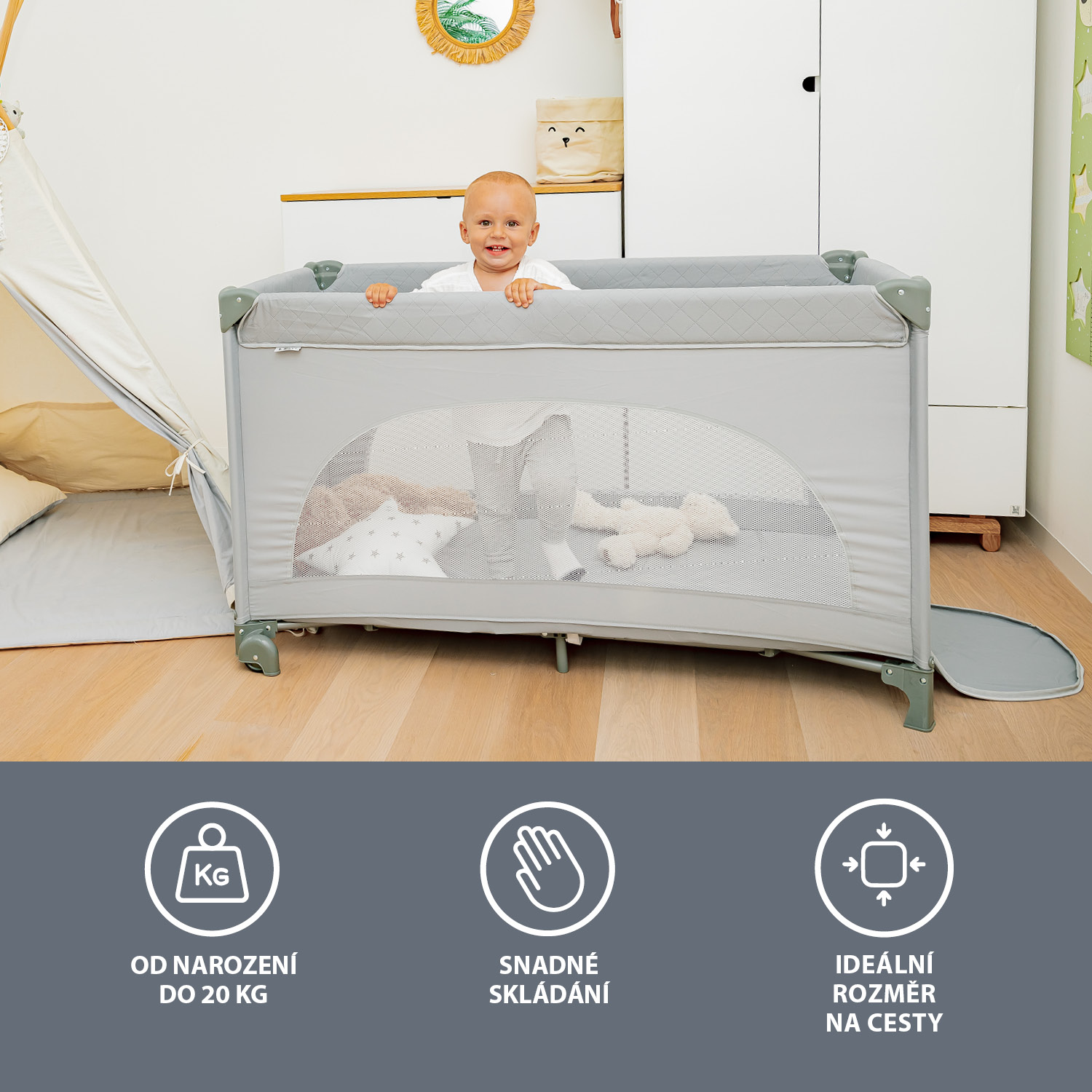 Postýlka skládací Lely, Silver Grey