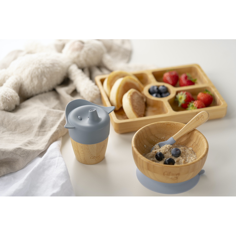 Citron Bambusový hrneček s pítkem a brčkem - Dusty Blue