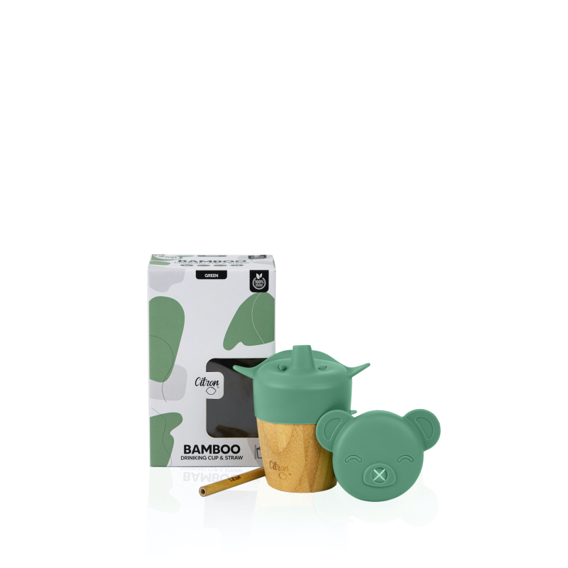 Citron Bambusový hrneček s pítkem a brčkem - Green