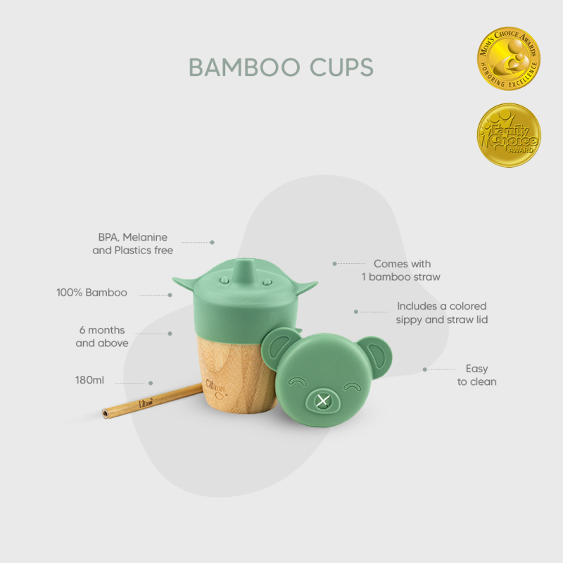 Citron Bambusový hrneček s pítkem a brčkem - Green