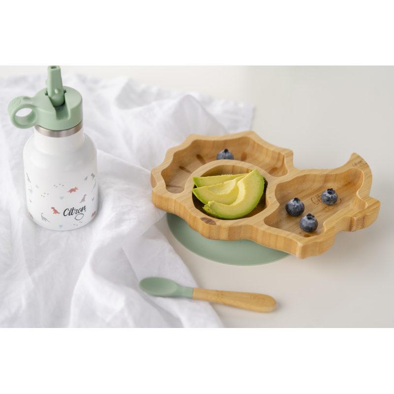 Citron Bambusový talířek s přísavkou a lžičkou - Dino