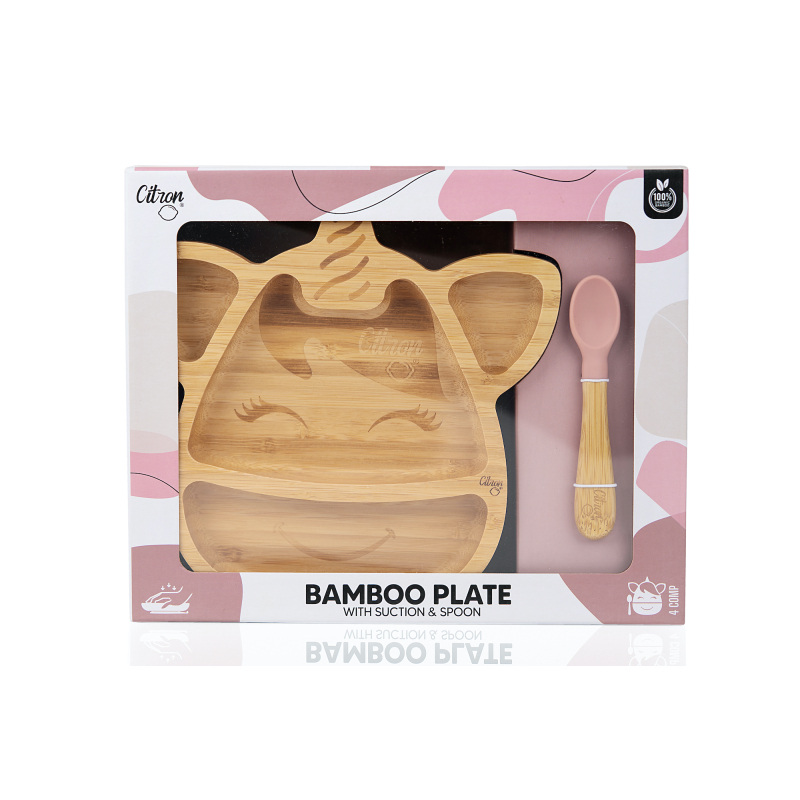 Citron Bambusový talířek s přísavkou a lžičkou - Jednorožec