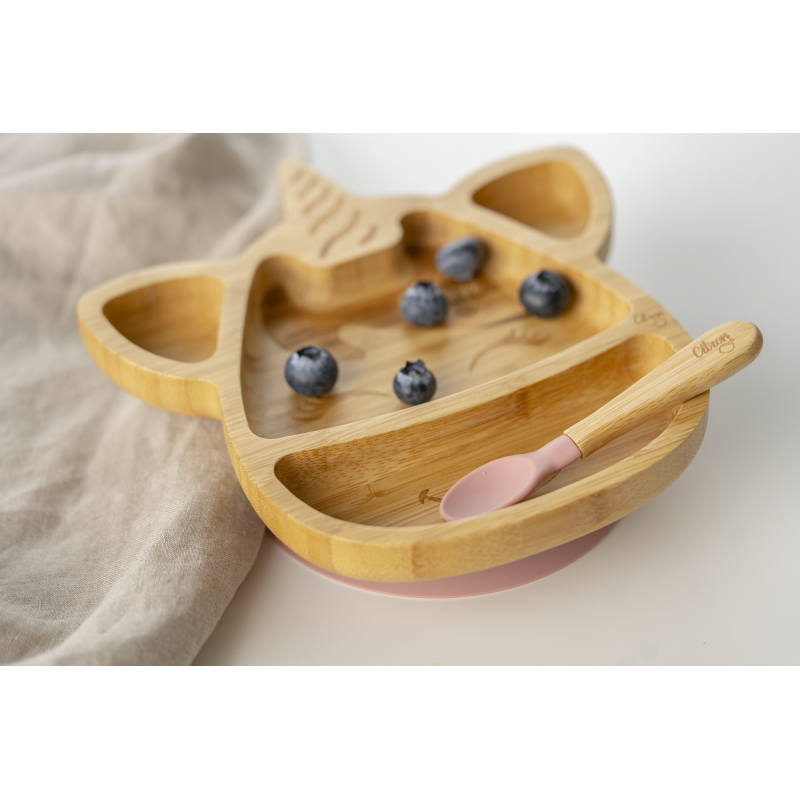 Citron Bambusový talířek s přísavkou a lžičkou - Jednorožec