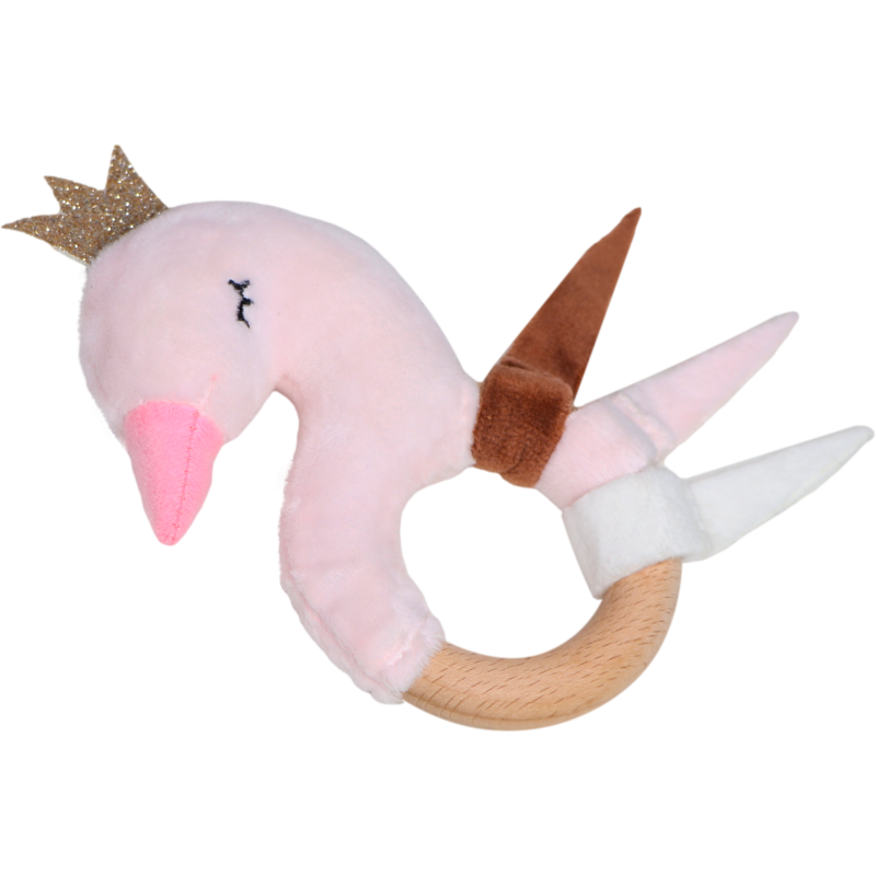 TRYCO Kousátko s dřevěným kroužkem - Labuť Ivy