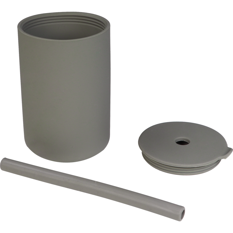 TRYCO Silikonový pohárek s brčkem, Olive Gray