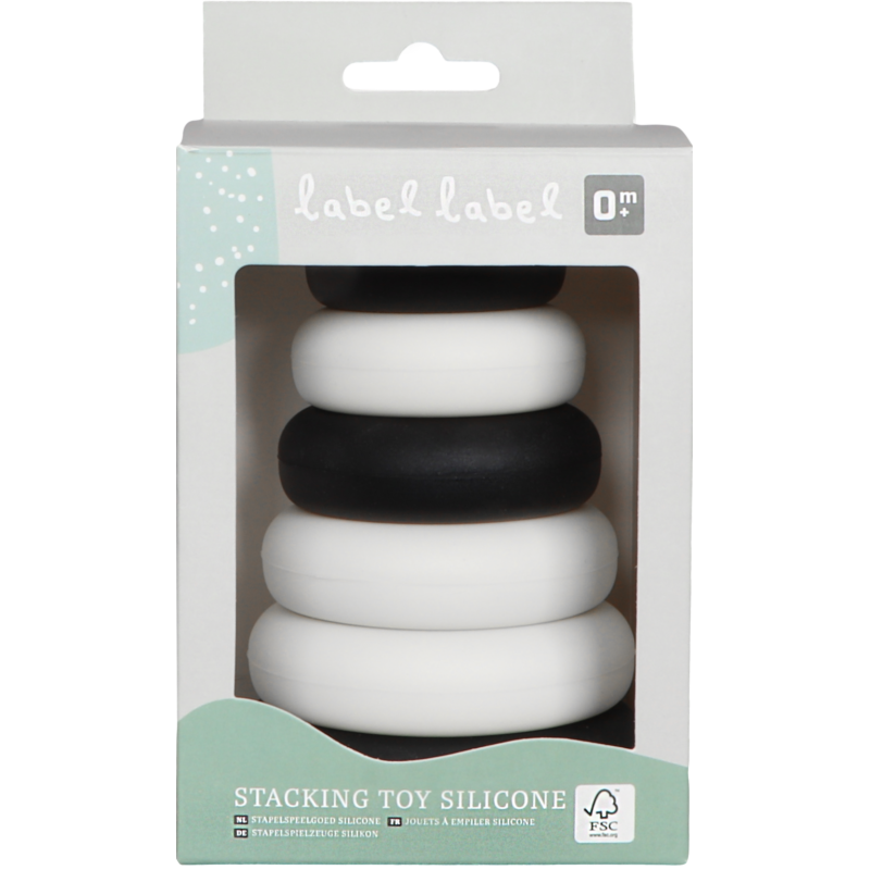 Label Label Silikonová stohovací věž Kroužky, Black & White