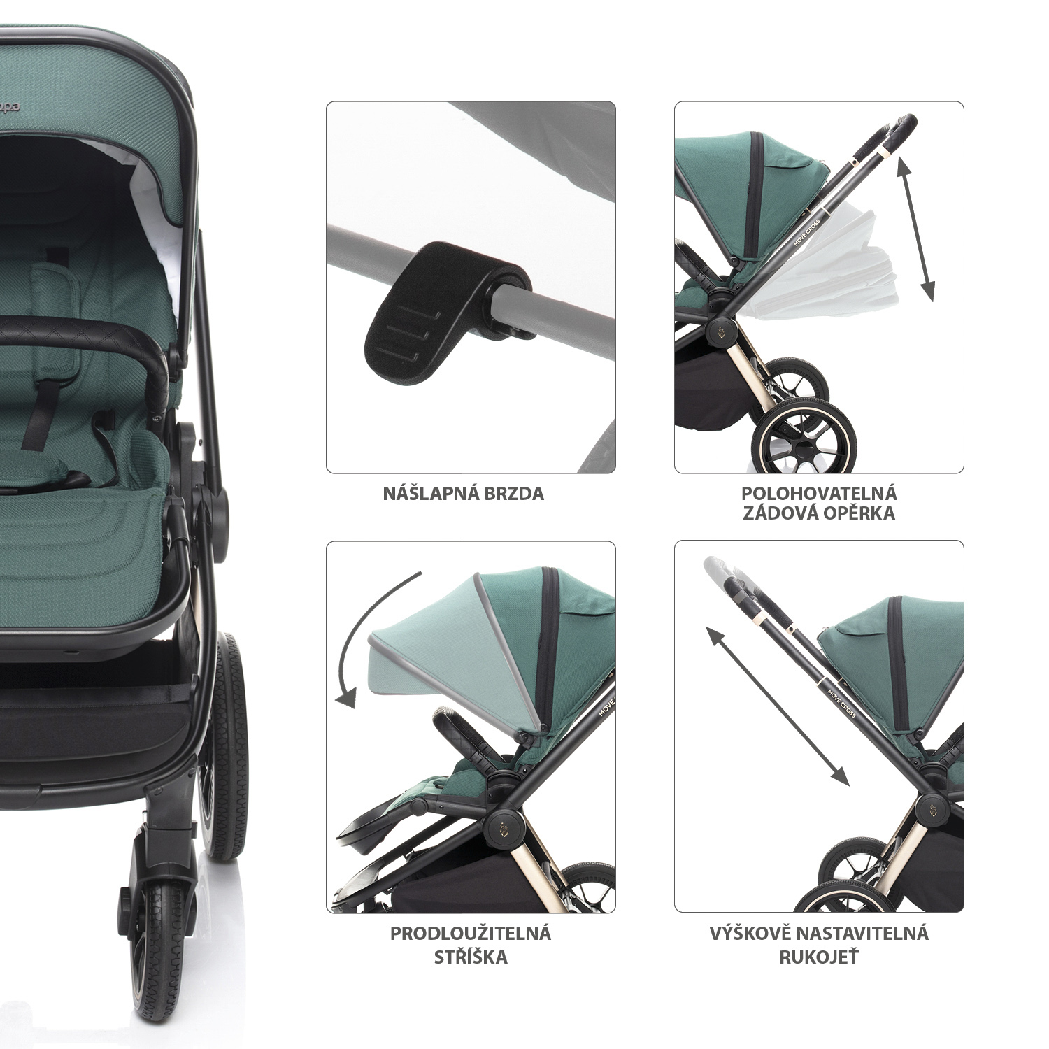 Set kočárek Move Cross 2 + korba XL, Antique Green/Gold