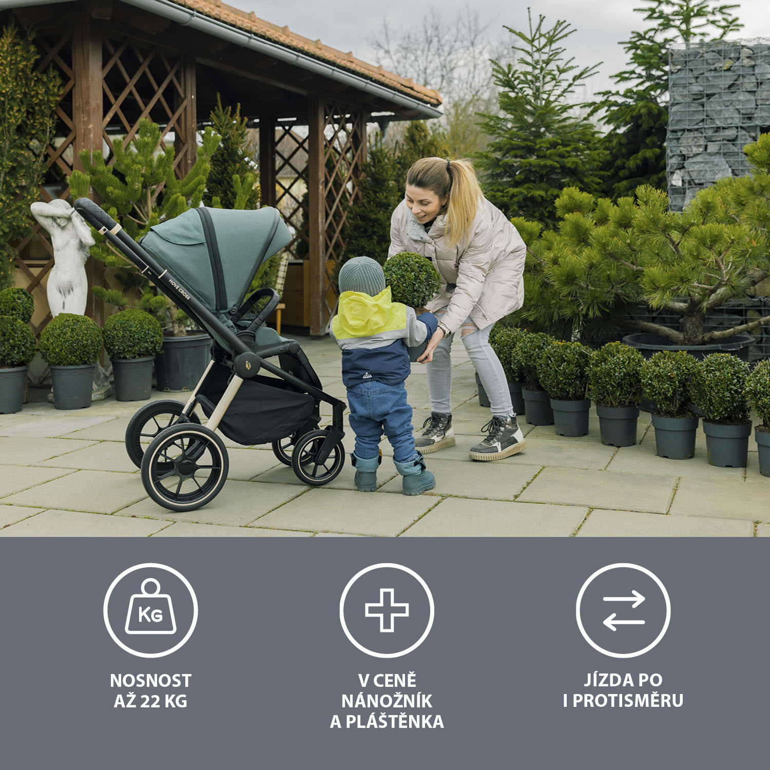 Set kočárek Move Cross 2 + korba XL, Antique Green/Gold