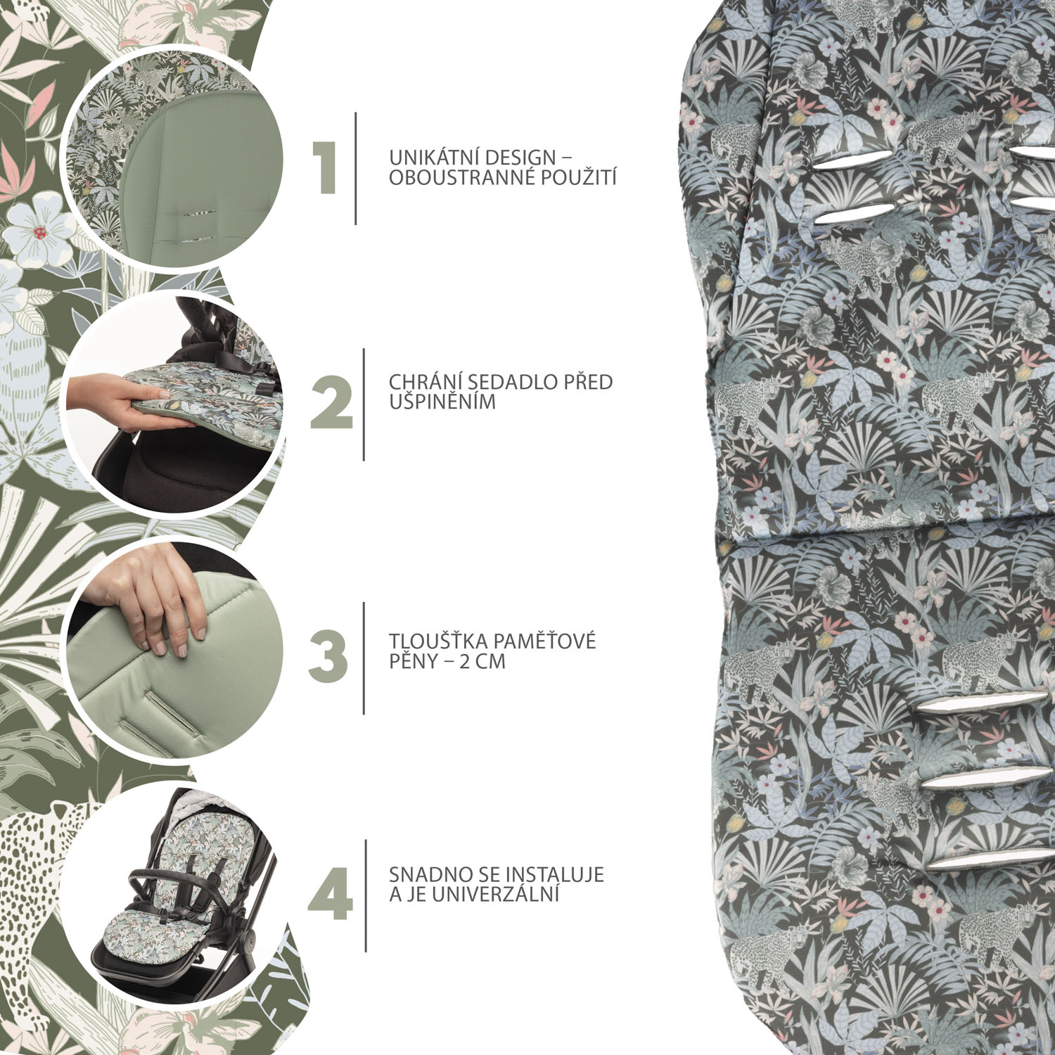 Vložka do kočárku z paměťové pěny Comfort, Madagaskar Green