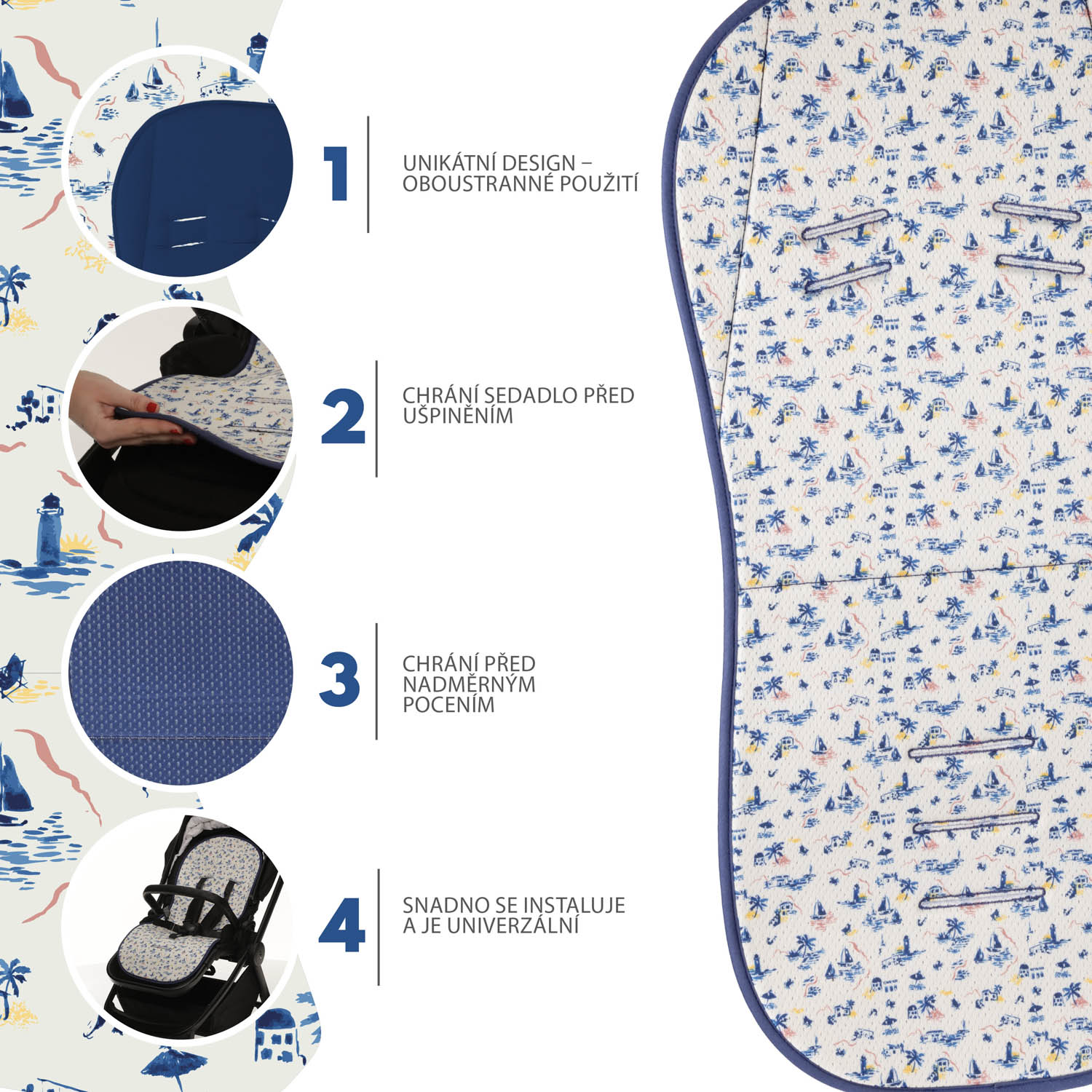 Vložka do kočárku prodyšná Breeze, Sailor Blue