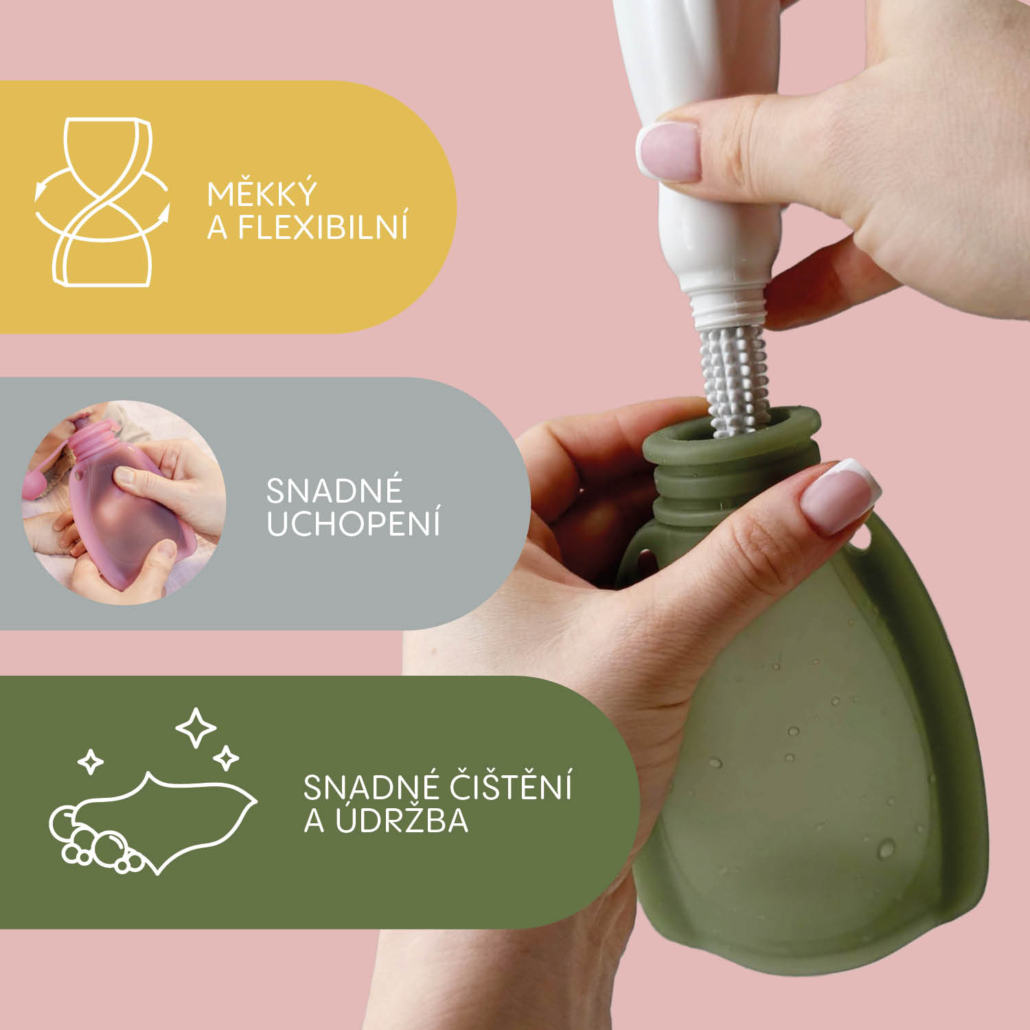 Silikonová plnitelná kapsička na dětskou stravu, Transparent Pink