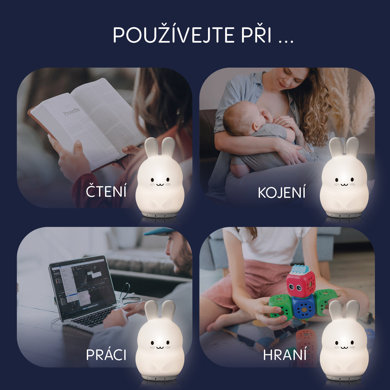 Silikonová LED noční lampička s hudbou vel. L, Rabbit