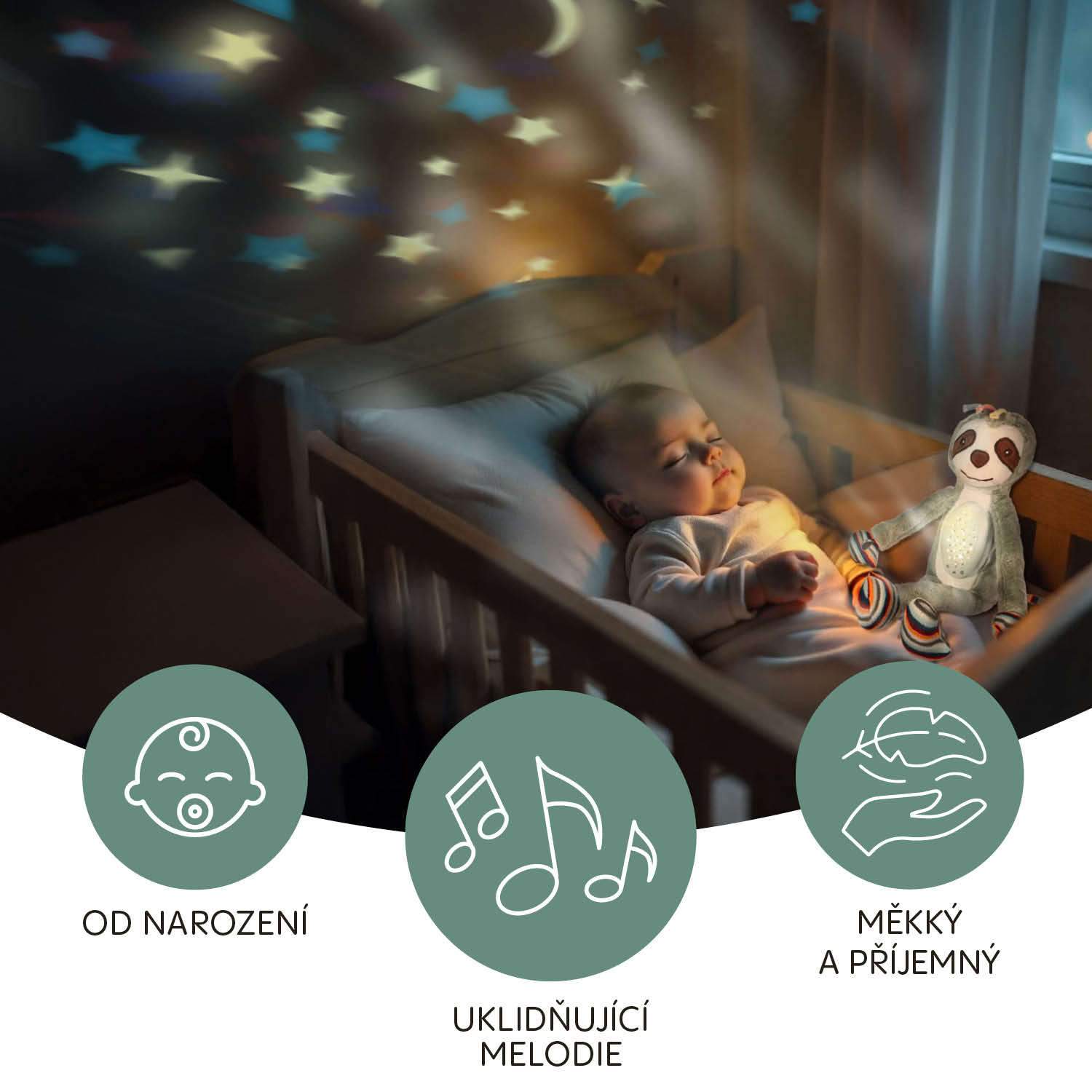 Plyšový usínáček s projektorem a melodiemi, Raccoon