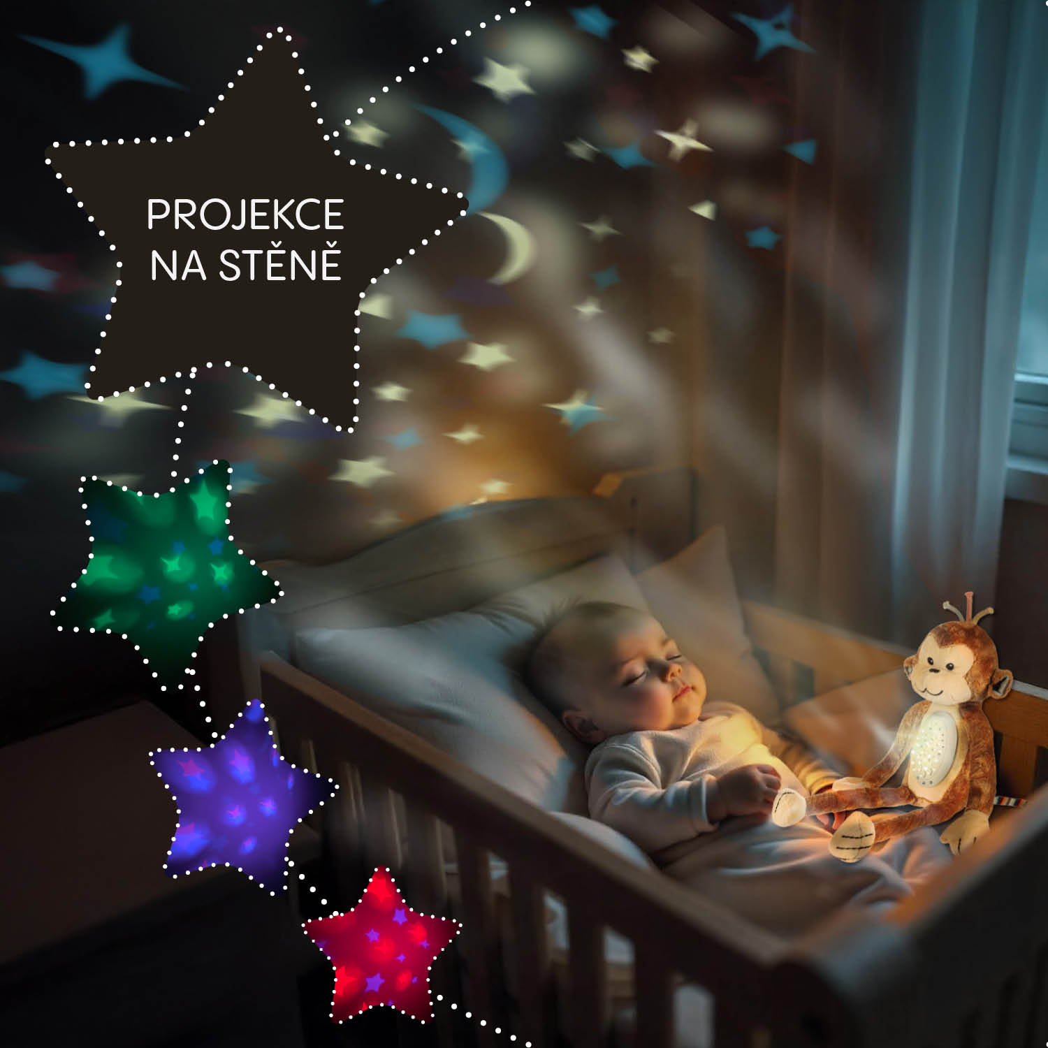 Plyšový usínáček s projektorem a melodiemi, Raccoon