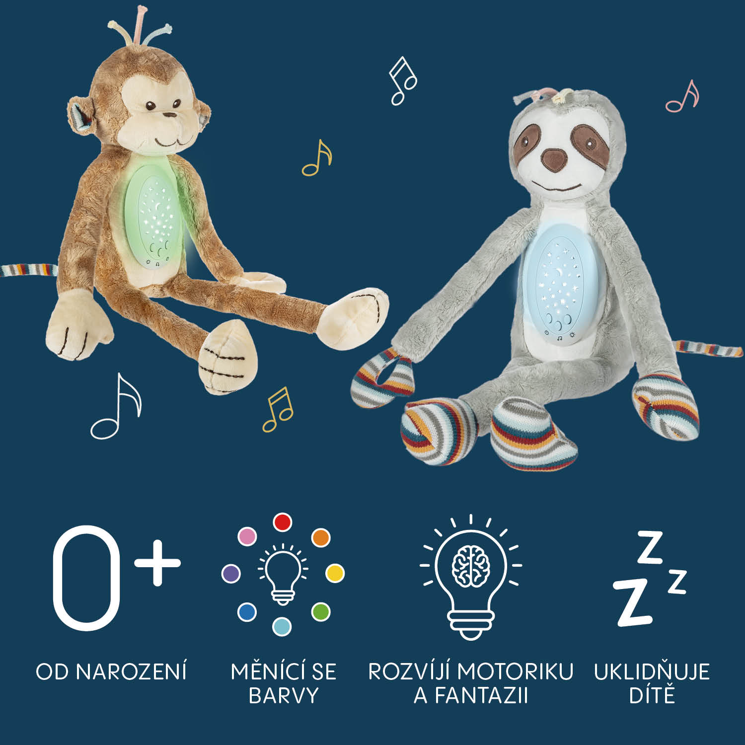 Plyšový usínáček s projektorem a melodiemi, Monkey
