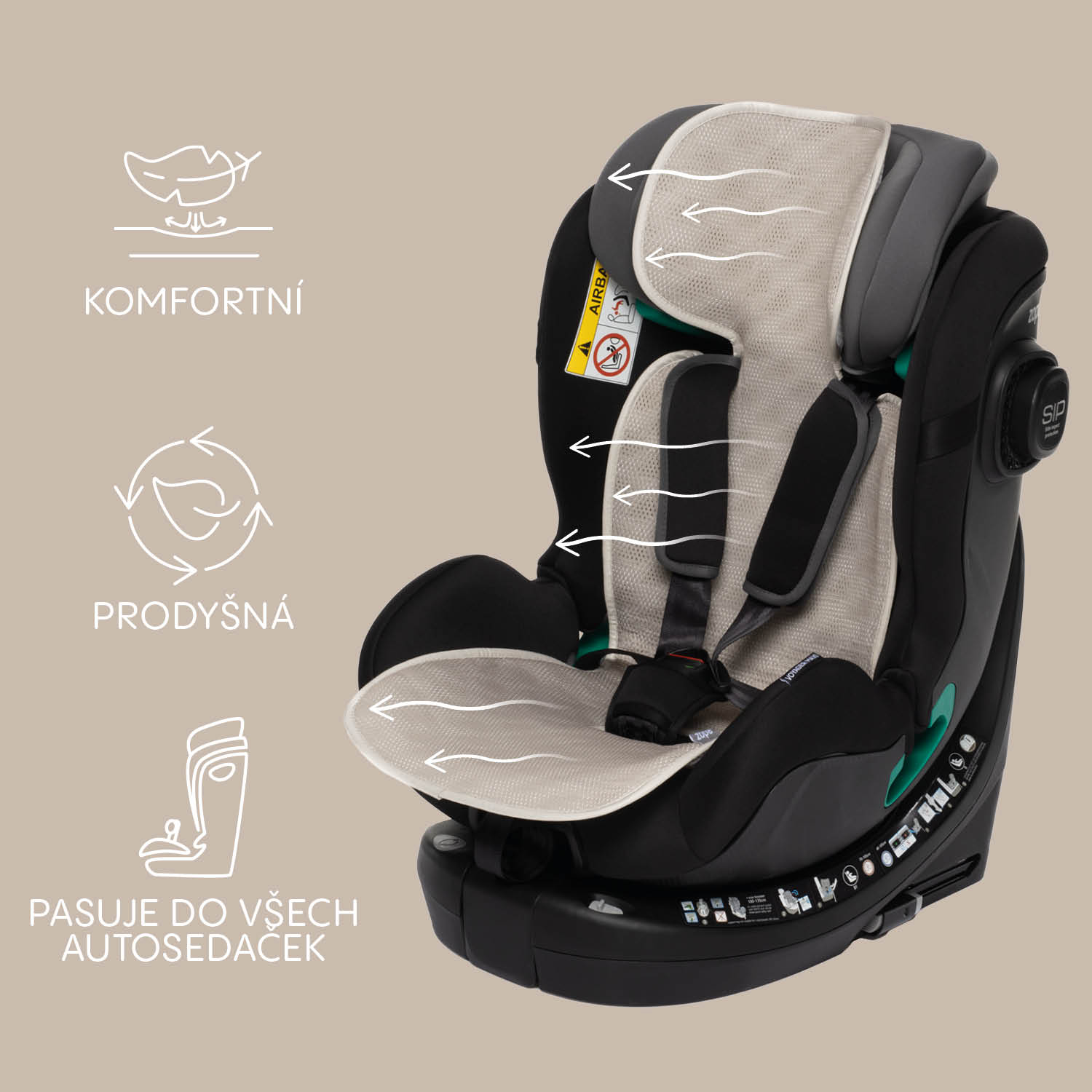 Prodyšná podložka do autosedačky Breeze sk. 1, Boss Grey