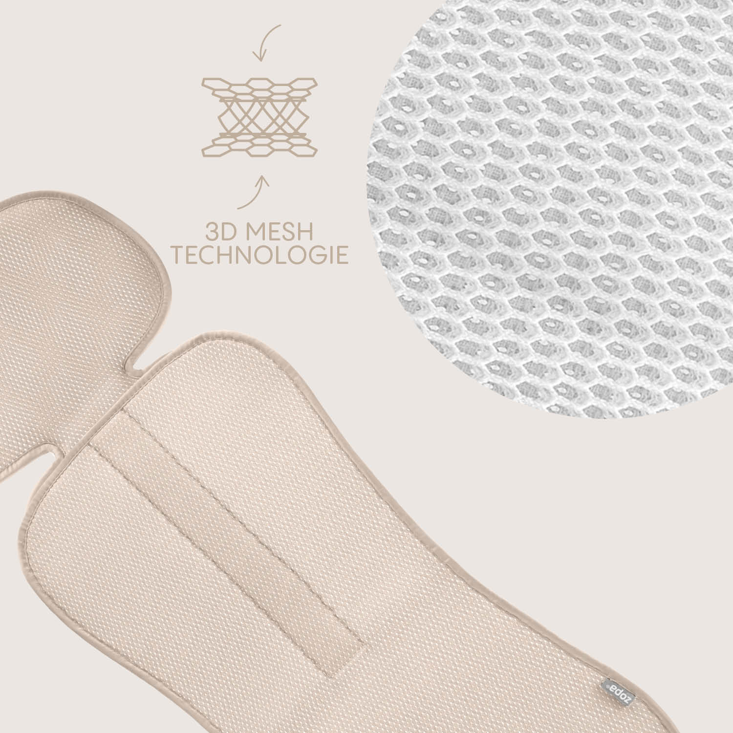 Prodyšná podložka do autosedačky Breeze sk. 2/3, Ivory Beige