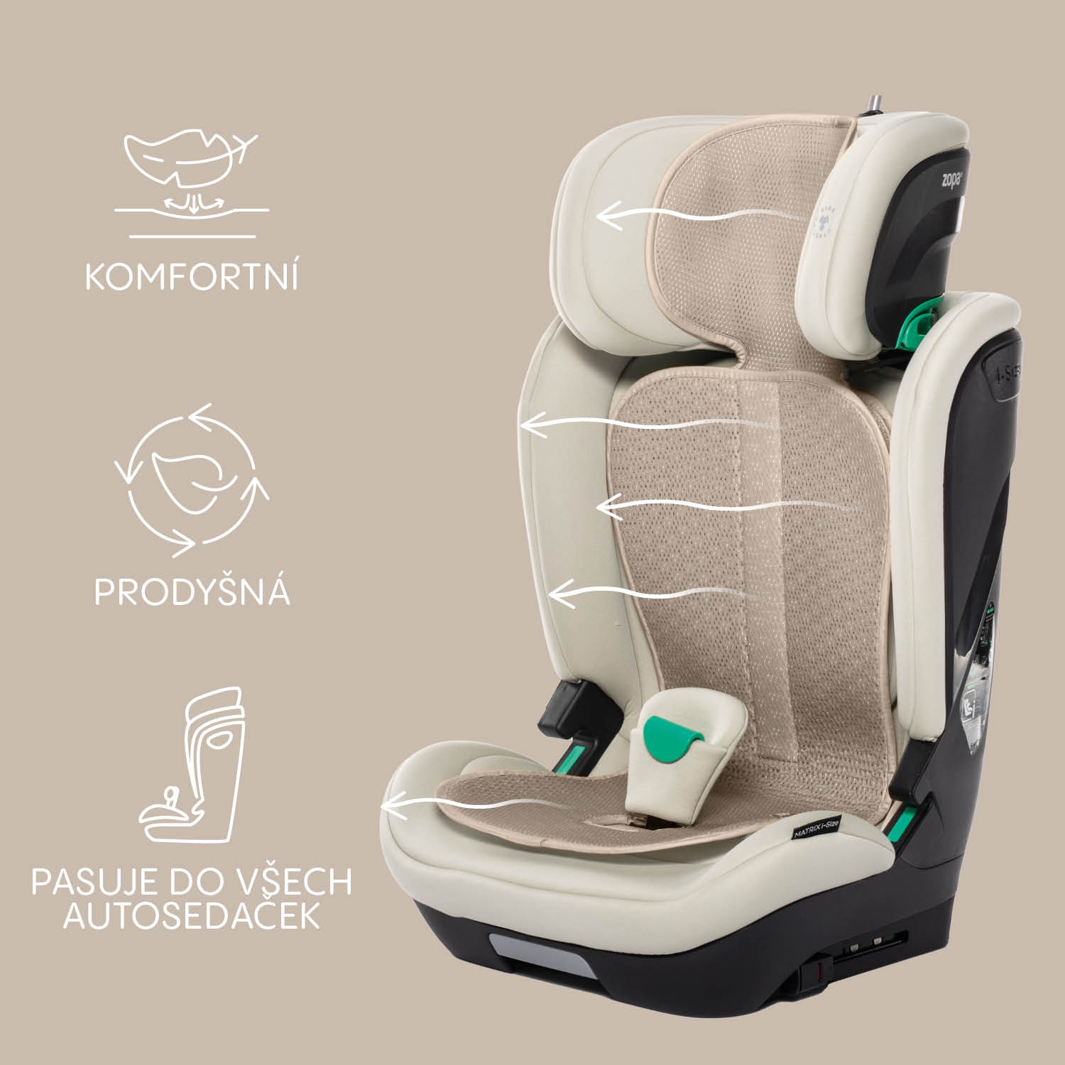 Prodyšná podložka do autosedačky Breeze sk. 2/3, Toffee Brown