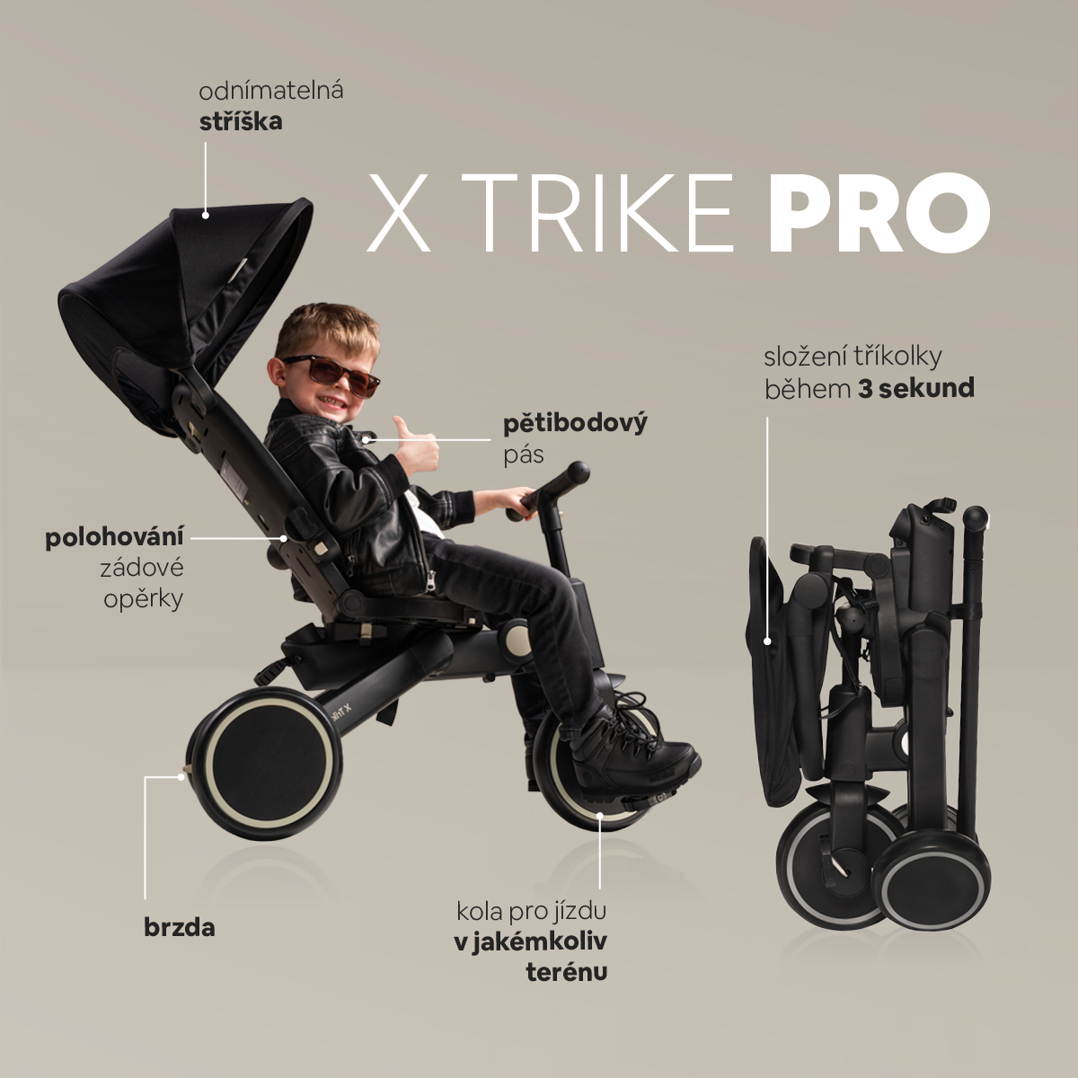 Tříkolka X Trike Pro, Boss Grey