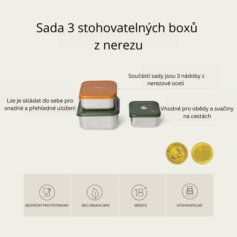 Citron Sada 3 stohovatelných boxů z nerezu - Tiger