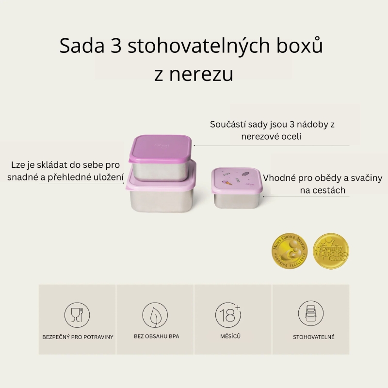 Citron Sada 3 stohovatelných boxů z nerezu - Stormy Unicorn