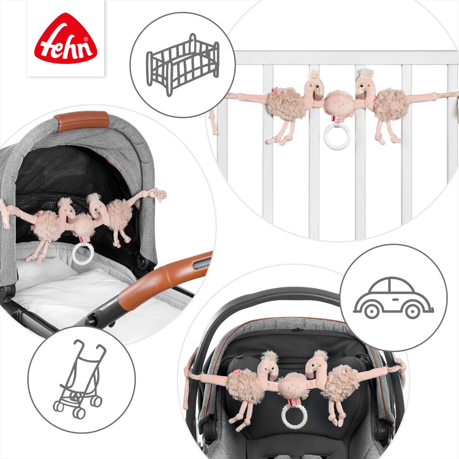 Řetěz na kočárek plameňák, Pink