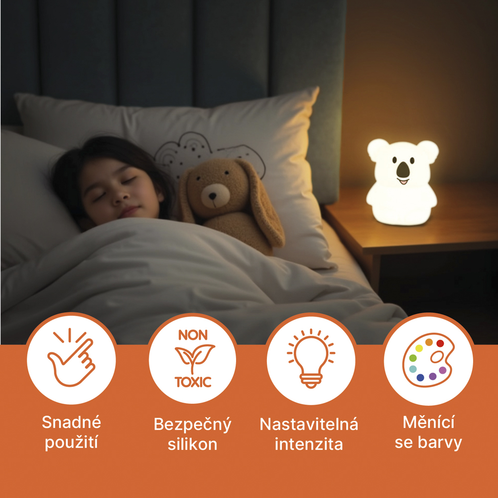 Silikonová LED noční lampička vel. M, Koala