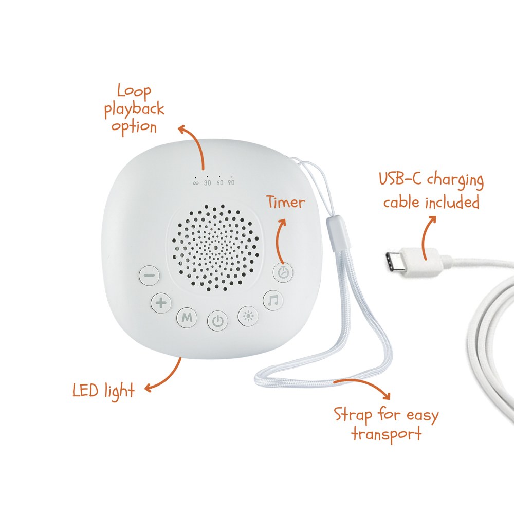Přenosný usínací modul Premium s LED světlem, bílým šumem a zvuky, White