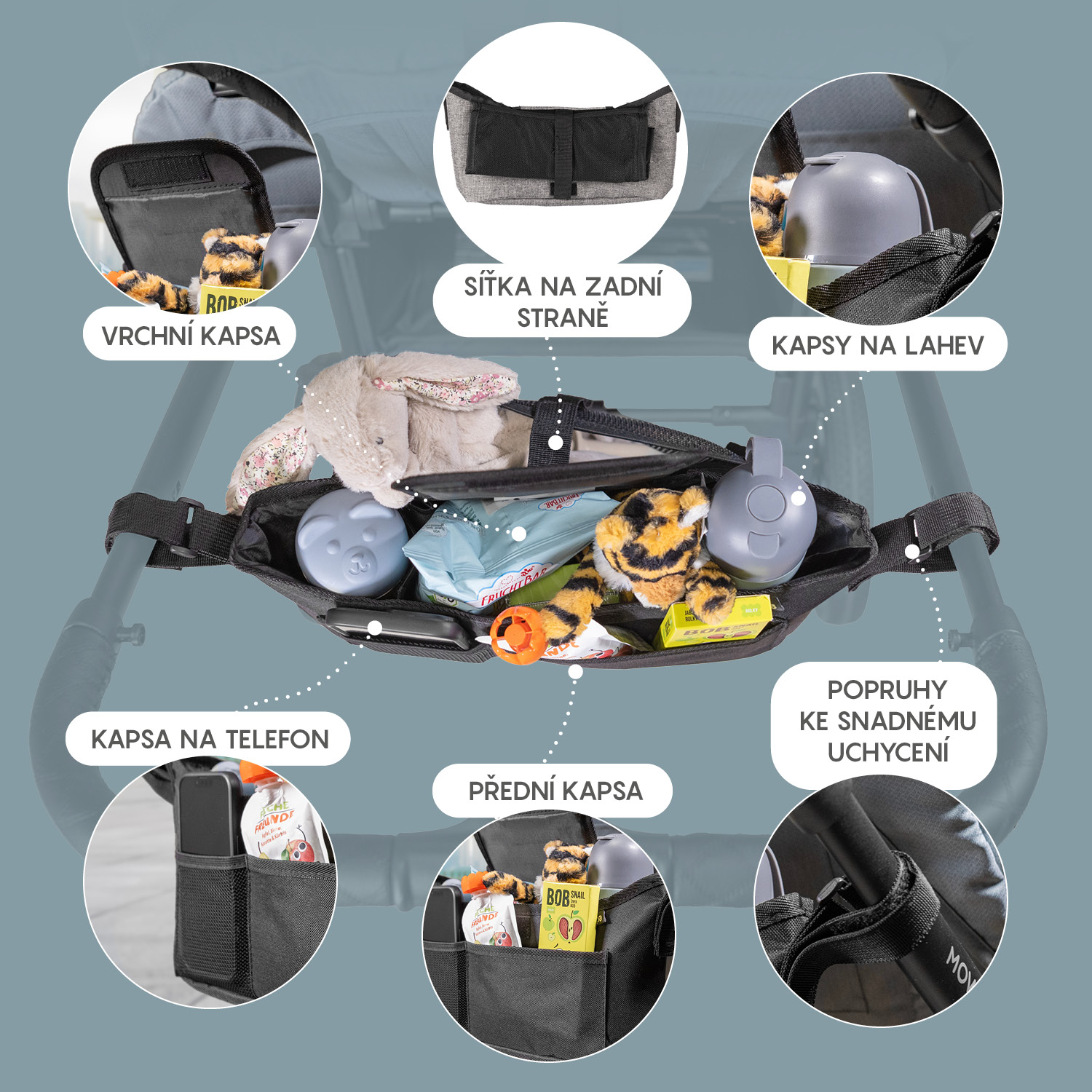 Organizér na kočárek Plus, Grey