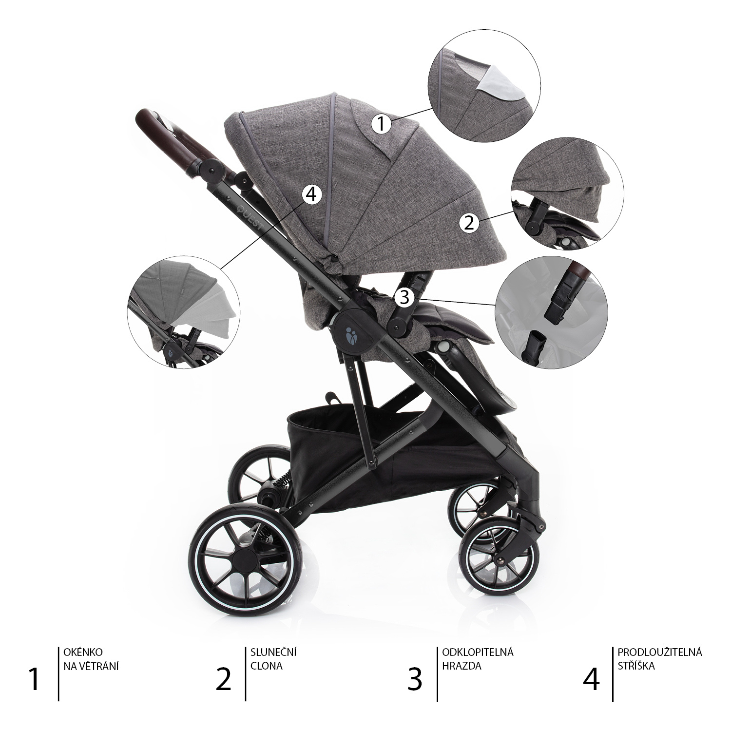 Set kočárek Quest+ korba+ adaptéry+ autosedačka, Tornado Grey/Black