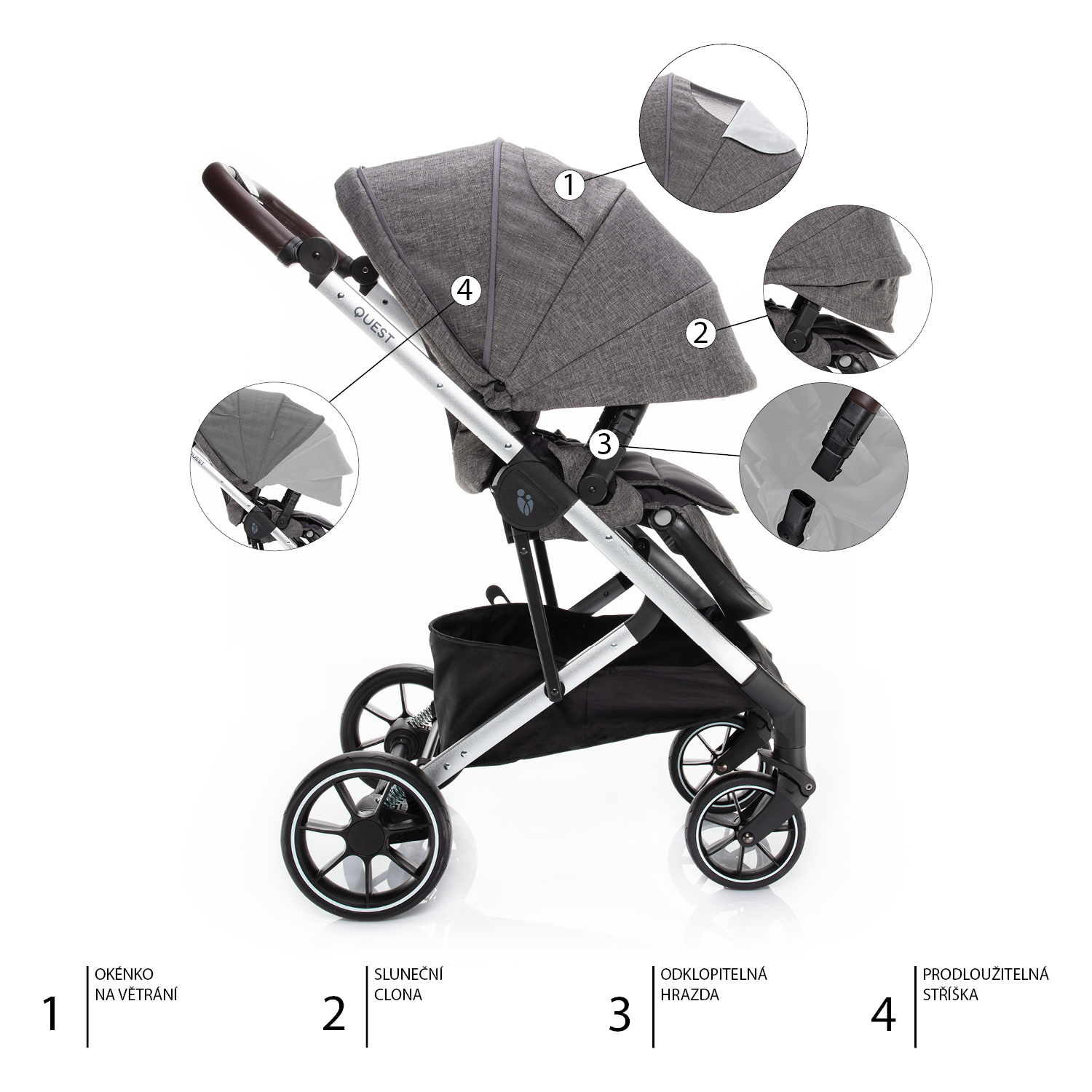 Set kočárek Quest+ korba+ adaptéry+ autosedačka+ báze, Tornado Grey/Silver